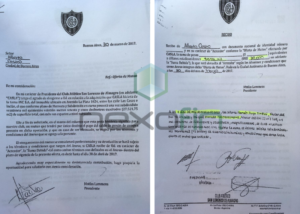 Izquierda: el mutuo firmado en 2017 entre Lammens y Castro. Derecha: el mismo mutuo refrendado por Tinelli y Mastrosimone, con firmas certificadas por Escribano Público